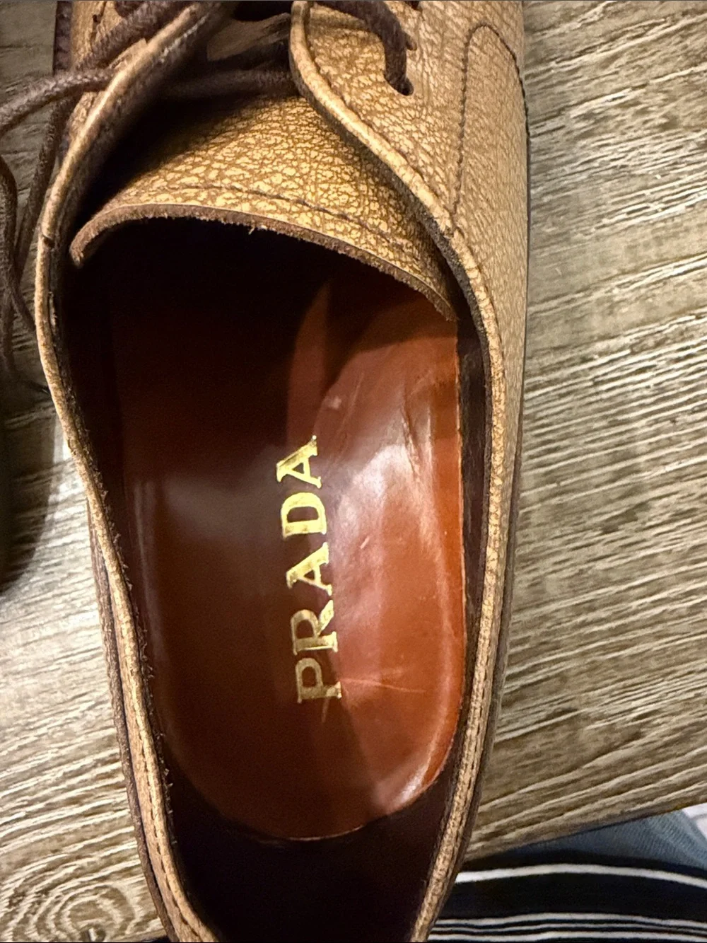 Prada Men's Brown Leather Derby Shoes